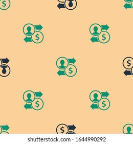 Green and black Job promotion exchange money icon isolated seamless pattern on beige background. Success, achievement, motivation business symbol, growth.  Vector Illustration