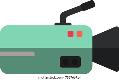 Green and black journalism video camera in flat style illustration.