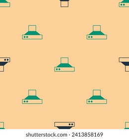 Green and black Kitchen extractor fan icon isolated seamless pattern on beige background. Cooker hood. Kitchen exhaust. Household appliance.  Vector