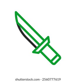 Green and black knife icon. Concept of danger, crime, and weapon.
