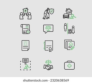 Green and black law set icon pack vector 