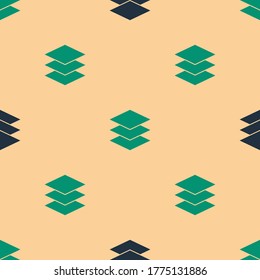 Icono de Capas verdes y negras aislado patrón transparente en fondo beige.  Ilustración vectorial