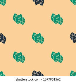 Green und schwarz Leaf Symbol einzeln auf beigem Hintergrund. Bleischild. Symbol für frisches Naturprodukt. Vektorillustration-Illustration