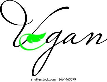 Green and black  leaf vegan logo inscription 
