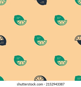 Green and black Lemon icon isolated seamless pattern on beige background.  Vector