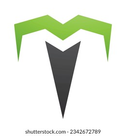 Green and Black Letter T Icon with Pointy Tips on a White Background