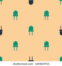 Icono de diodo emisor de luz verde y negro aislado sin fisuras en fondo beige. Componente eléctrico diodo semiconductor. Ilustración vectorial