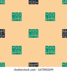 Green and black Locker or changing room for hockey, football, basketball team or workers icon isolated seamless pattern on beige background.  Vector Illustration
