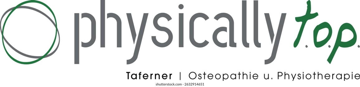 Logotipo verde e preto com 2 círculos verdes, fisicamente superior osteopatia taderner e fisioterapia logotipo gráfico de design artístico e minimalista