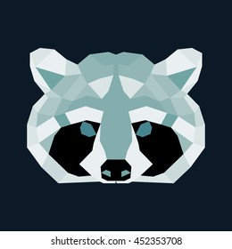 Green and black low poly raccoon