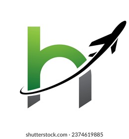 Green and Black Lowercase Letter H Icon with an Airplane on a White Background