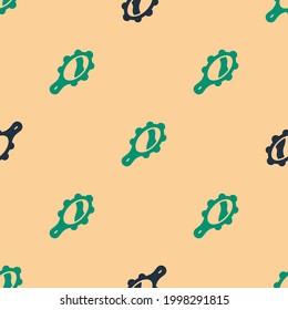 Icono de espejo de la mano Mágica verde y negro aislado patrón transparente en fondo beige.  Vector