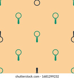 Icône en verre Grandissant vert et noir isolée, motif harmonieux sur fond beige. Recherche, mise au point, zoom, symbole commercial. Illustration vectorielle