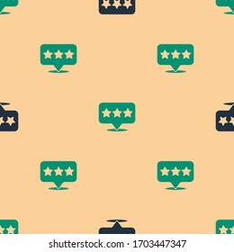 Green and black Map pointer with star icon isolated seamless pattern on beige background. Star favorite pin map icon. Map markers.  Vector Illustration