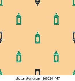Green and black Marker pen icon isolated seamless pattern on beige background.  Vector Illustration