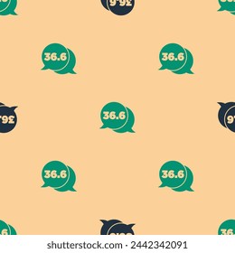 Green and black Medical thermometer showing normal temperature icon isolated seamless pattern on beige background.  Vector