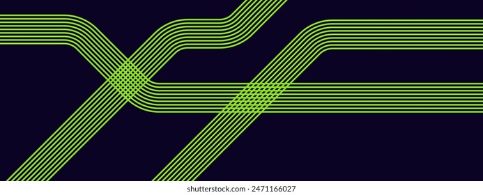 Green and black modern abstract glowing shiny lines banner. Futuristic technology concept