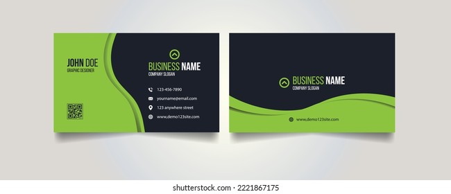 Green and black modern creative business card, simple clean template vector design