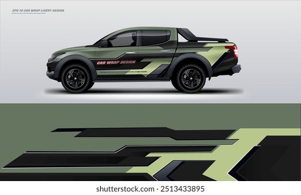 green and black modern and elegant car wrap design on pick up ready print file high resolution. vector file ready for decal and vinyl