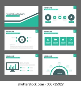 Green and black multipurpose presentation template flat design set for brochure flyer marketing and advertising 