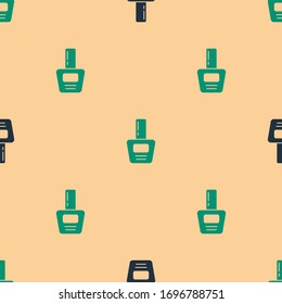 Green and black Nail polish bottle icon isolated seamless pattern on beige background.  Vector Illustration