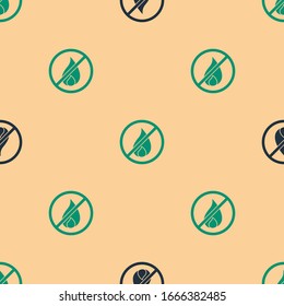 Verde y negro Icono de no incendio aislado sin fisuras en fondo beige. Prohibición del fuego y prohibición. Ilustración vectorial