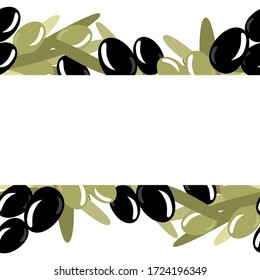 Green and black olive border, vector floral seamless pattern on the white background