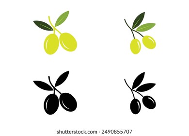 Green and black olive icon silhouettes vector illustration on a white background