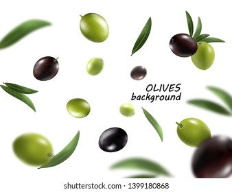 Green and black olives isolated on white background