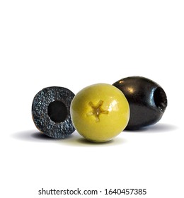 Green and black olives low poly. Wonderful antioxidant. Beautiful olives. Green and black olives in triangulation technique. Vector illustration.