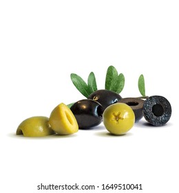 Green and black olives low poly. Wonderful antioxidant. Beautiful olives. Green and black olives in triangulation technique. Vector illustration.