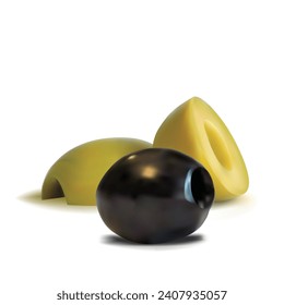 Green and black olives low poly. Wonderful antioxidant. Beautiful olives. Green and black olives in triangulation technique. Vector illustration.