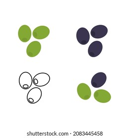 Green and black olives on the white background. Vector illustration 