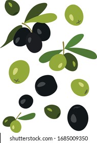 Green   black olives and seedless leaves vector pattern pack
olive oil