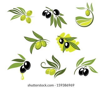 Green and black olives set for agriculture or idea of logo. Jpeg version also available in gallery