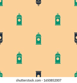Grün und Schwarz Paint Spray kann Symbol isoliert nahtlose Muster auf beigem Hintergrund. Vektorillustration-Illustration