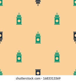 Green and black Paint spray can icon isolated seamless pattern on beige background.  Vector Illustration