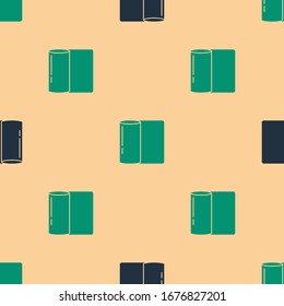 Green and black Paper towel roll icon isolated seamless pattern on beige background.  Vector Illustration