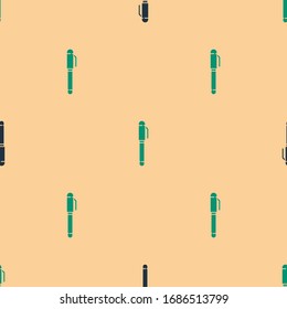 Icono de Pluma verde y negra aislado sin fisuras en fondo beige. Ilustración vectorial