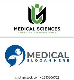 Green black people lotus and blue people wear graduation cap with leaf combination vector combination logo design for education health medical sciences physician assistant nurse practitioner