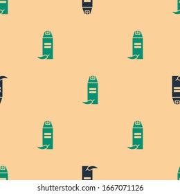 Grün und Schwarz Pfeffer Spray Symbol einzeln auf beigem Hintergrund. OC-Gas. Capsicum selbst verteidigt Aerosol. Vektorillustration-Illustration