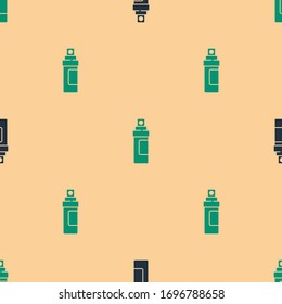 Green and black Perfume icon isolated seamless pattern on beige background.  Vector Illustration