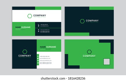 Green and black personal business card. Set of modern business card print template. Double side creative modern business card template.