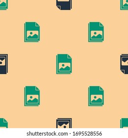 Green and black Picture landscape icon isolated seamless pattern on beige background.  Vector Illustration