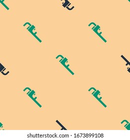 Green and black Pipe adjustable wrench icon isolated seamless pattern on beige background.  Vector Illustration
