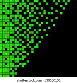 Green and black pixel background.  Abstract vector Illustration. Modern technology design.