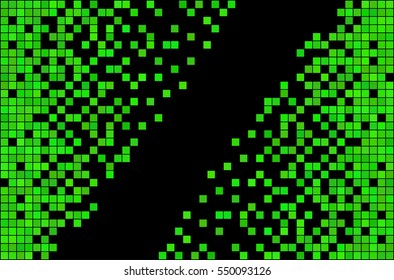 Green and black pixel background.  Abstract vector Illustration. Modern technology design.