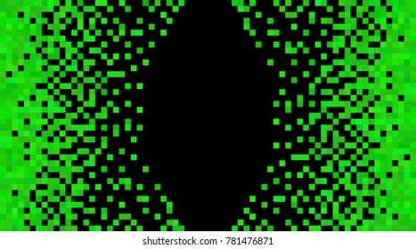 Green and black pixel background.  Abstract vector Illustration. Retro technology design. Pixel art.