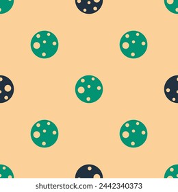 Green and black Planet Mars icon isolated seamless pattern on beige background.  Vector