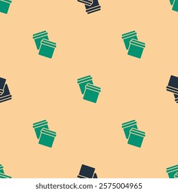 Green and black Plastic bag with ziplock icon isolated seamless pattern on beige background.  Vector